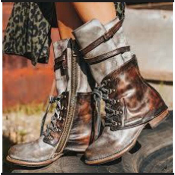 Freebird by Steven Ravi Double Layer Steampunk Lace and Strap Side Zip Boots 6 - Picture 1 of 9